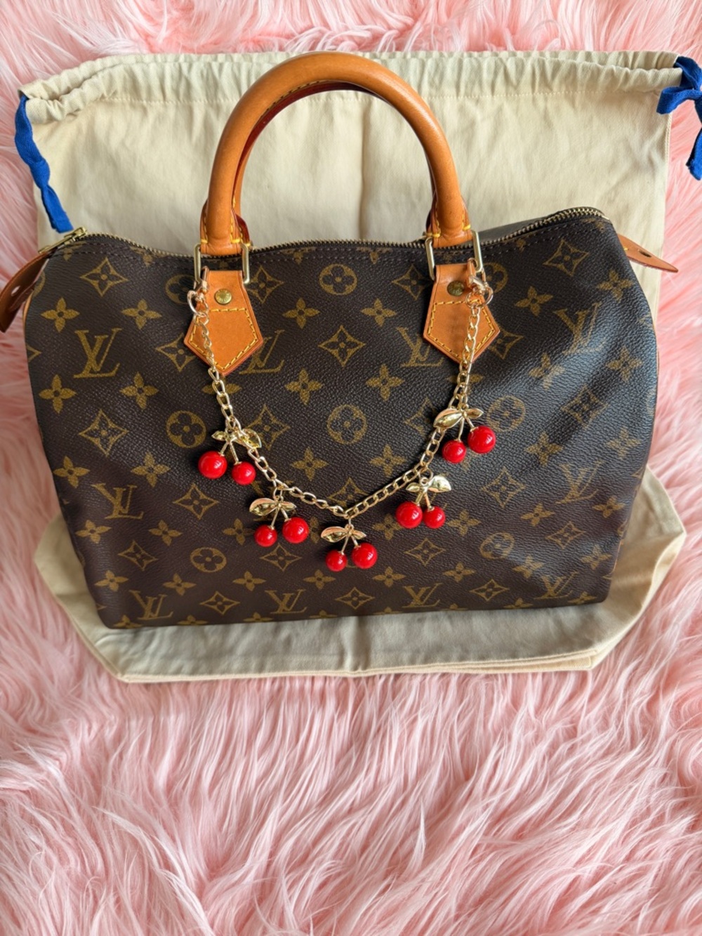 Louis Vuitton speedy 30 with Red Cherry Charm Chain